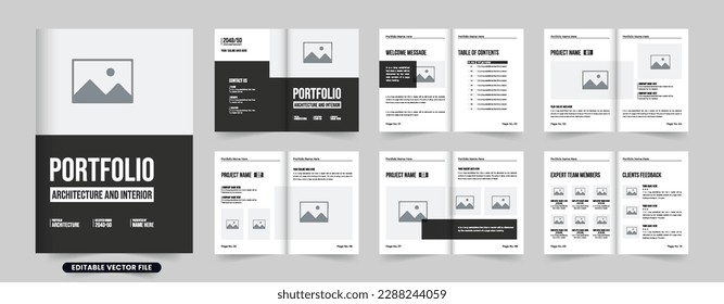 Architect project catalog and business promotional brochure design. Architecture booklet and magazine interior template vector with black and white colors. Modern real estate and architect portfolio.