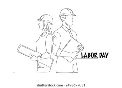 Architect and project foreman. Labor day concept one-line drawing