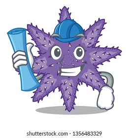 Architect purple starfish above cartoon coral reef
