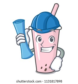 Architect raspberry bubble tea character cartoon