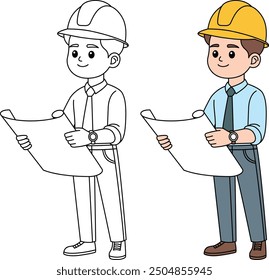 The Architect is Reading The Blueprint Outline Coloring Page. Labor Day Hand Drawn Clip art