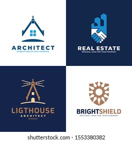 Architect, real estate, shield logo design. Creative unique business Logo design collection. Original logo design inspiration.