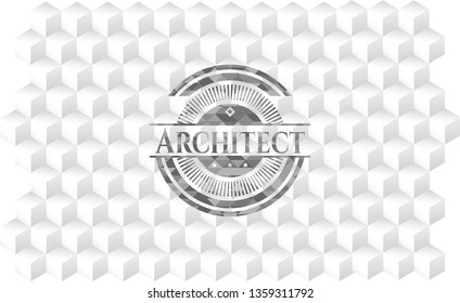 Architect realistic grey emblem with geometric cube white background