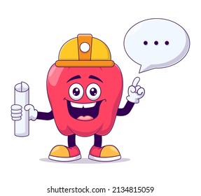 Architect red bell pepper cartoon mascot character vector illustration design