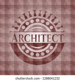Architect red emblem or badge with abstract geometric polygonal pattern background. Seamless.