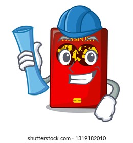 Architect red passport in the cartoon bag