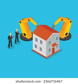 Architect with Robotics construction 3d vector illustration concept for banner, website, illustration, landing page, flyer, etc