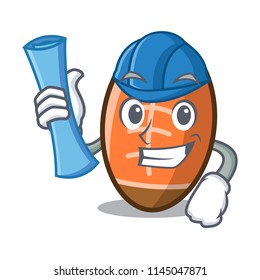 Architect rugby ball character cartoon