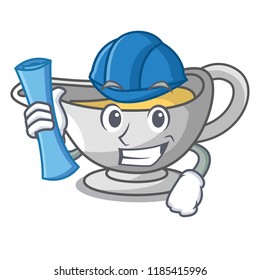 Architect sauce boat cartoon with tasty cheese