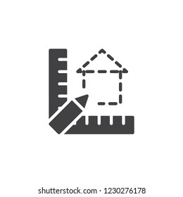 Architect scale Blueprint vector icon. filled flat sign for mobile concept and web design. House plan project simple solid icon. Symbol, logo illustration. Pixel perfect vector graphics