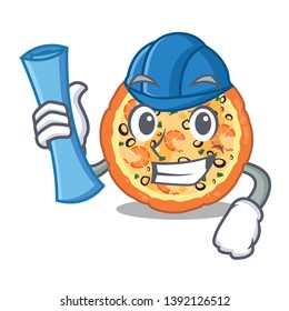 Architect seafood pizza isolated with in cartoon