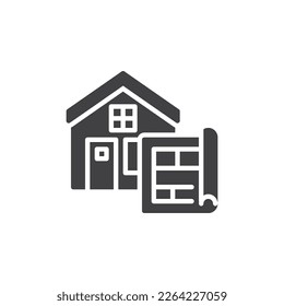 Architect service vector icon. filled flat sign for mobile concept and web design. Home and blueprint glyph icon. Symbol, logo illustration. Vector graphics