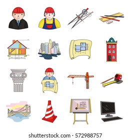 Architect set icons in cartoon style. Big collection of architect vector symbol stock illustration