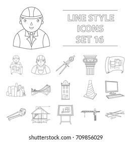 Architect set icons in outline style. Big collection of architect vector symbol stock illustration