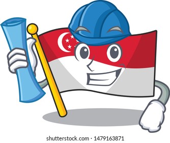 Architect singapore flag above a cartoon pole