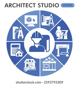 Architect studio symbols collection or sketches. construction theme diagram pie in glyph style signs for web and app. Vector graphics isolated on white background