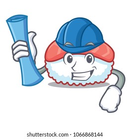 Architect sushi salmon character cartoon