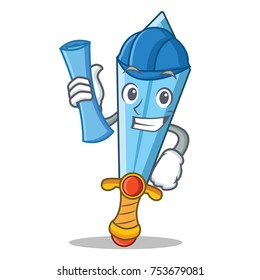 Architect sword character cartoon style vector illustration