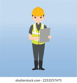 Architect, technician and builders and engineers and mechanics and Construction Worker People teamwork ,Vector illustration cartoon character. Engineer with yellow safety helmet in construction site.