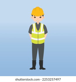 Architect, technician and builders and engineers and mechanics and Construction Worker People teamwork ,Vector illustration cartoon character. Engineer with yellow safety helmet in construction site.