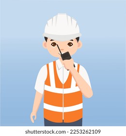 Architect, technician and builders and engineers and mechanics and Construction Worker People teamwork ,Vector illustration cartoon character. Engineer with white safety helmet in construction site.
