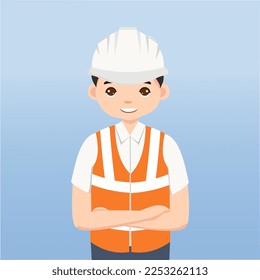 Architect, technician and builders and engineers and mechanics and Construction Worker People teamwork ,Vector illustration cartoon character. Engineer with white safety helmet in construction site.