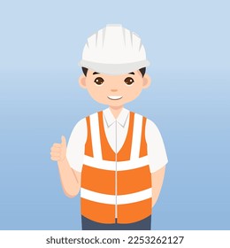 Architect, technician and builders and engineers and mechanics and Construction Worker People teamwork ,Vector illustration cartoon character. Engineer with white safety helmet in construction site.