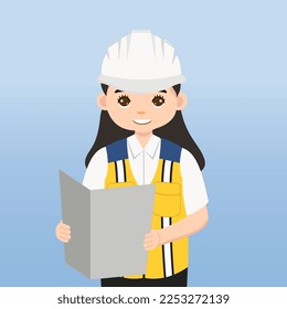 Architect, technician and builders and engineers and mechanics and Construction Worker People teamwork ,Vector illustration cartoon character. Engineer with white safety helmet in construction site.