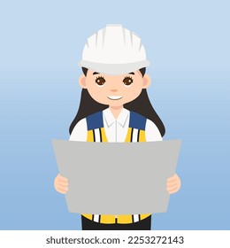 Architect, technician and builders and engineers and mechanics and Construction Worker People teamwork ,Vector illustration cartoon character. Engineer with white safety helmet in construction site.