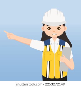 Architect, technician and builders and engineers and mechanics and Construction Worker People teamwork ,Vector illustration cartoon character. Engineer with white safety helmet in construction site.