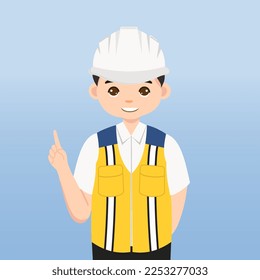 Architect, technician and builders and engineers and mechanics and Construction Worker,Vector illustration cartoon character. Engineer with white safety helmet and vest in construction site.