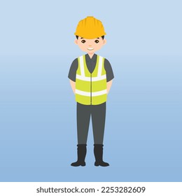 Architect, technician and builders and engineers and mechanics and Construction Worker,Vector illustration cartoon character. Woman engineer with white safety helmet and vest in construction site.