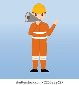 Architect, technician and builders and engineers and mechanics and Construction Worker,Vector illustration cartoon character. Woman engineer with white safety helmet and vest in construction site.