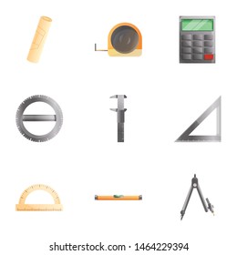 Architect tools icon set. Cartoon set of 9 architect tools vector icons for web design isolated on white background
