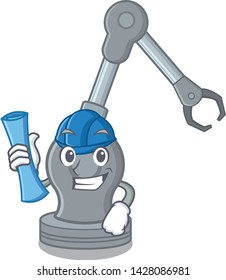 Architect toy robotic arm machine on cartoon shape