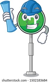 Architect turn left cartoon on side mascot road