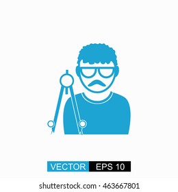 Architect vector. Isolated blue icon on white background.