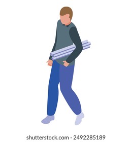 Architect walking and holding blueprints under arm isometric illustration