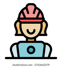 Architect wearing a helmet and smiling while working on a laptop, showcasing expertise in construction and design - Powered by Shutterstock - Get 15% off with code: PIKWIZARD15