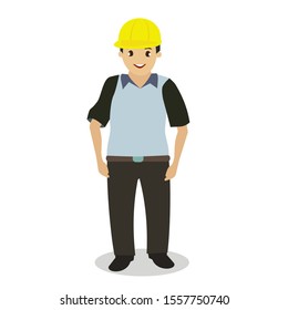 the architect wears a helmet. vector cartoon illustration