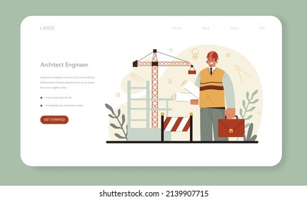 Architect web banner or landing page. Idea of architectural project and construction work. Scheme of house, engineer industry. Construction company business. Flat vector illustration