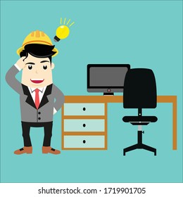 An Architect who is looking for ideas in his office, then finds a good idea