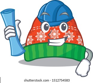 Architect winter hat cartoon mascot shape.