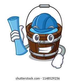 Architect wooden bucket character cartoon