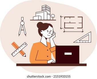 Architect at work. The concept of remote work.