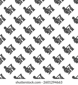 Architect at work solid seamless pattern, architect studio theme. Vector graphics. Man sitting on chair at drawing desk sign with background, repeat glyph icon