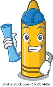 Architect yellow crayon in the cartoon shape