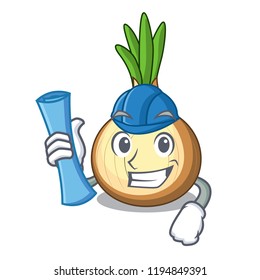 Architect yellow onions in the cartoon basket