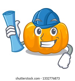 Architect yellow pumpkin in the cartoon shape