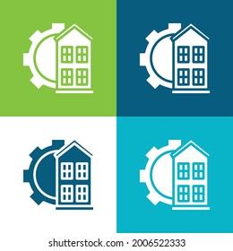 Conjunto de iconos mínimo de cuatro colores con arquitectura plana